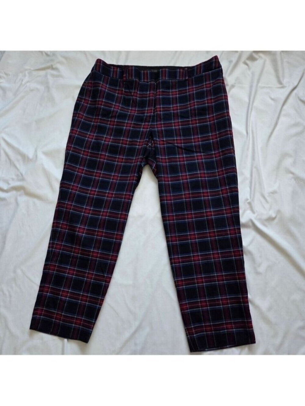 Talbots Plaid Ankle Pants High Waisted Dark Blue Red Wool Blend Size 22W